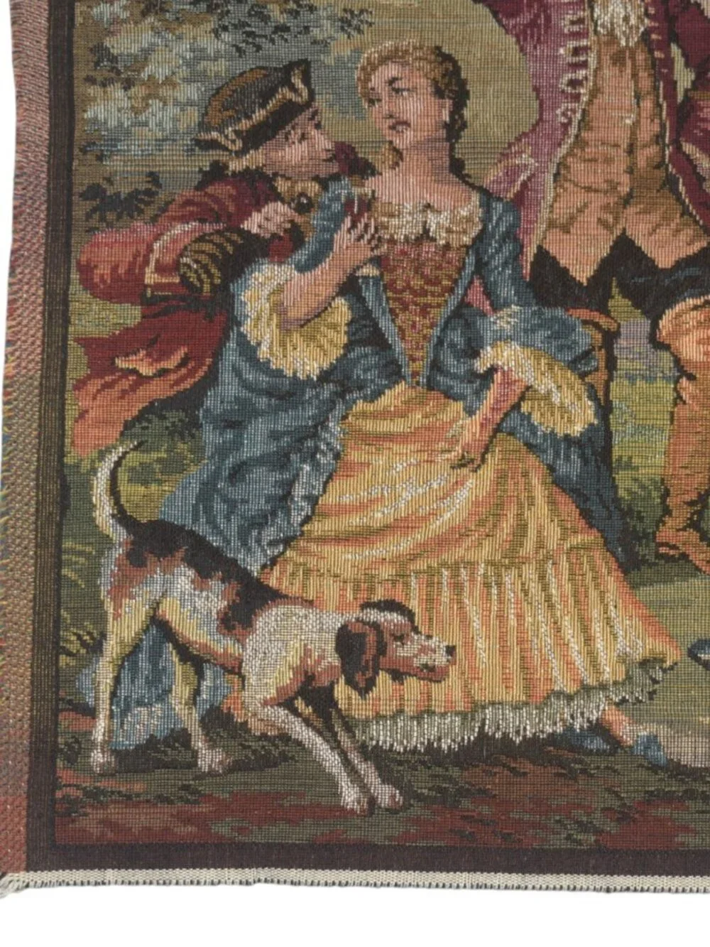 Vintage Tapestry Wall Hanging French Rococo Art Picnic People Dog Belgium 19x19